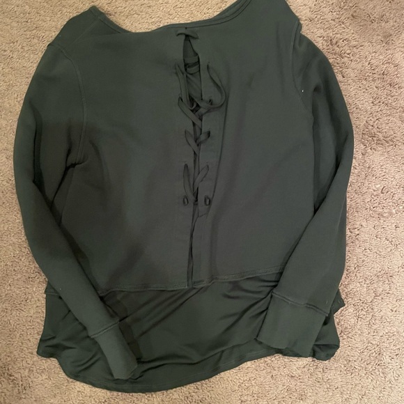 French Terry Lace Up Back Pullover Sweatshirt/Olive Green - Picture 4 of 7